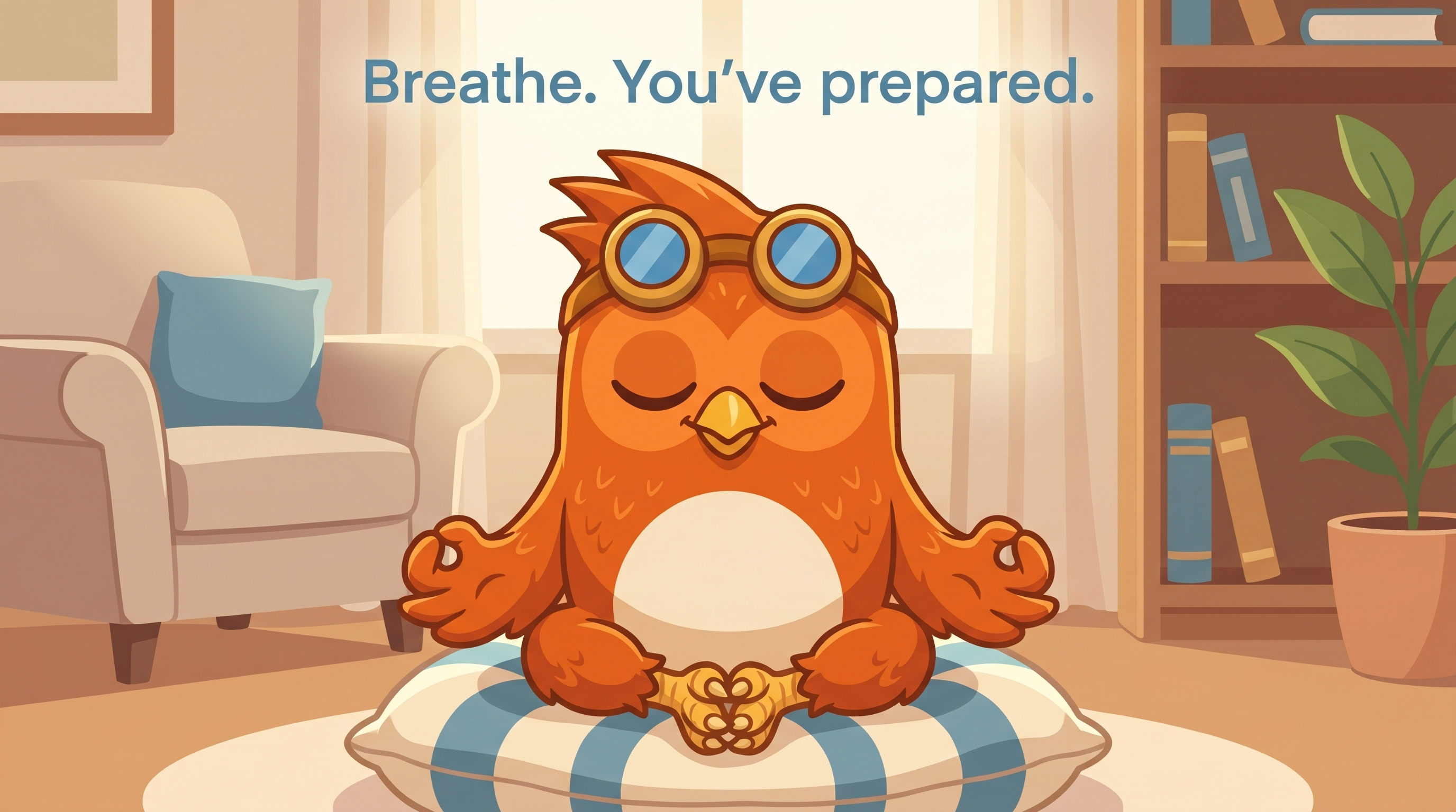 Step-by-step box breathing exercise diagram showing 4-4-4-4 counts for calming pre-test anxiety.