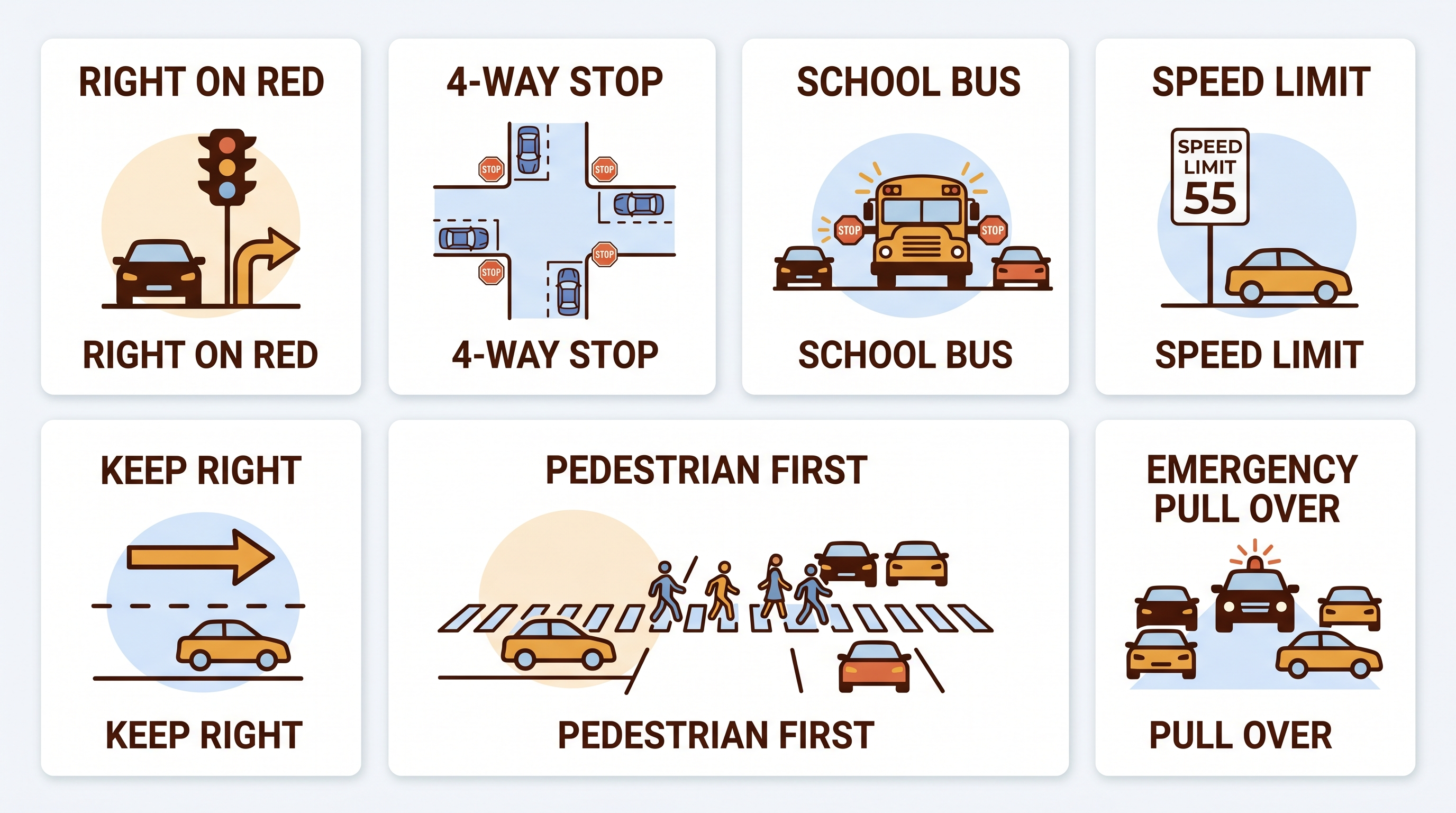 Infographic summarizing the top seven US driving rules immigrants must adapt to.