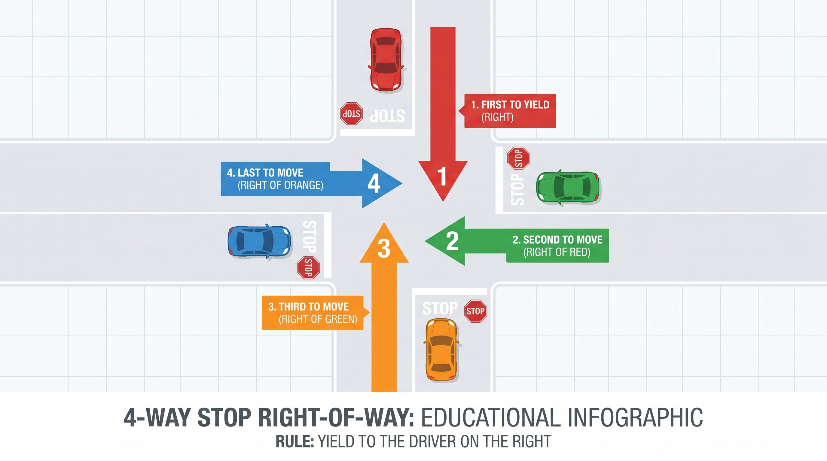 IMAGE 2 (Type C: Infographic - Four-Way Stop Right-of-Way Hierarchy)