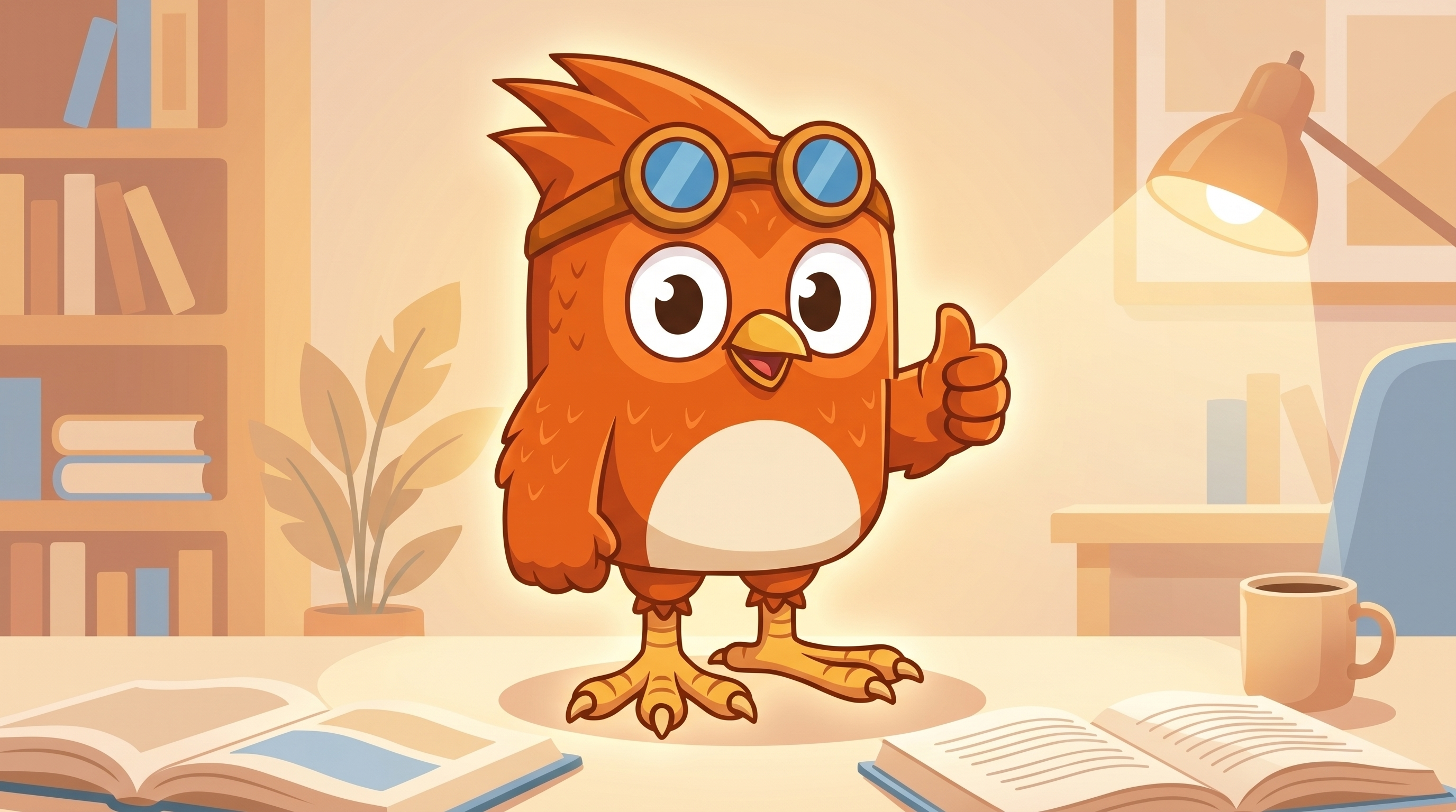 Wheeler the owl at DMV window with clerk, blue aviators, holding Texas permit, relieved and happy expression.