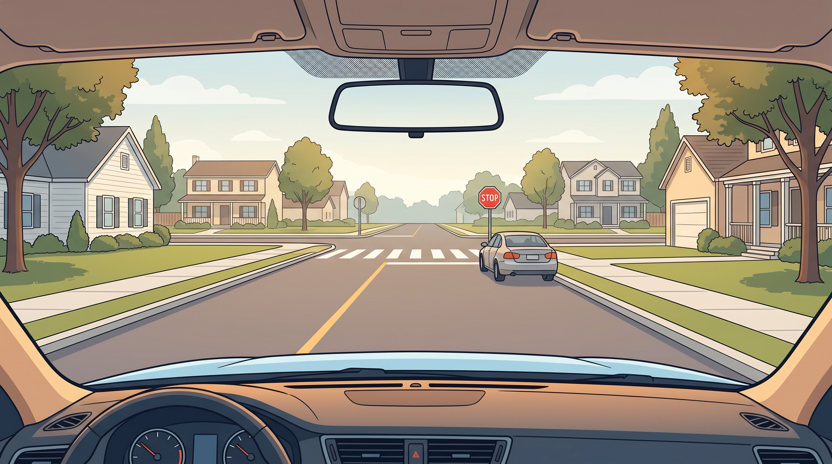 Dashcam style view of a road test route with markers for common failure points